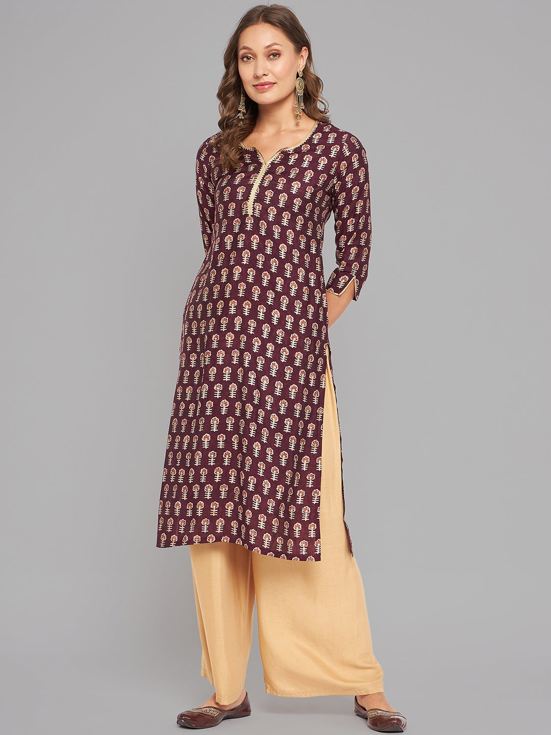 Women Purple Printed Kurta With Lace - Kashyap Global Lifestyles LLP