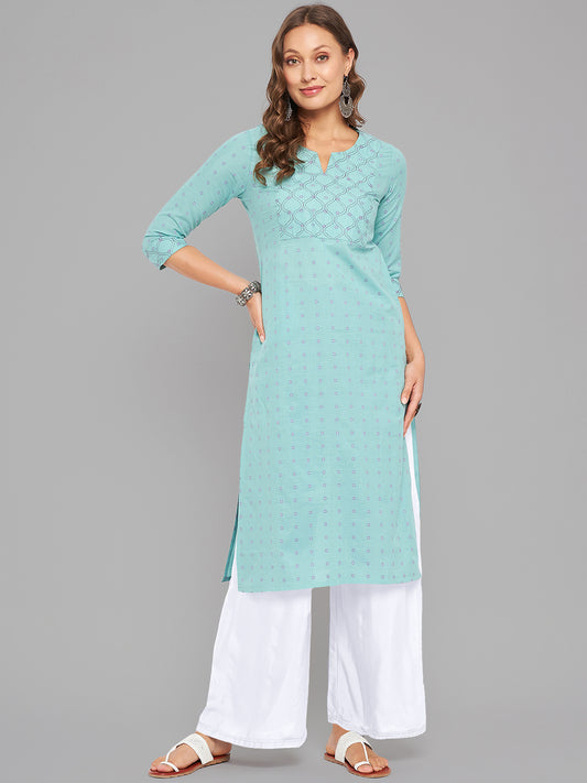 Women Sea Green Kurta With Embroidered Yoke - Kashyap Global Lifestyles LLP