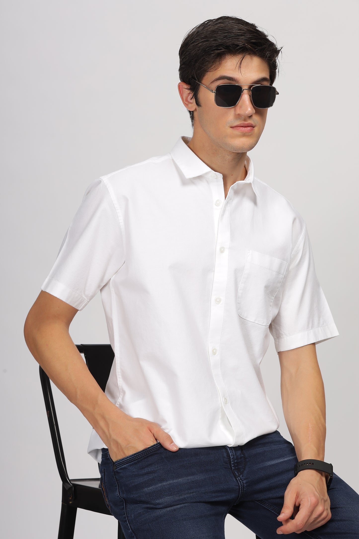 Uri Half Sleeve Classic White Oxford Shirt