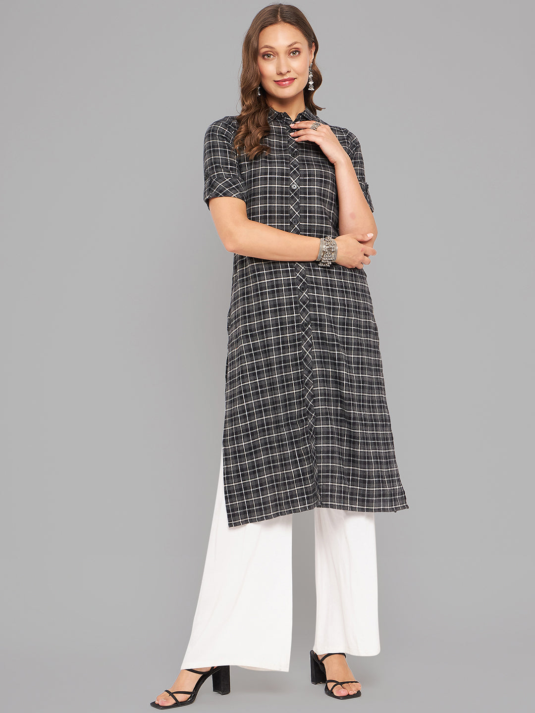 Women Black Collar Neck Kurta - Kashyap Global Lifestyles LLP