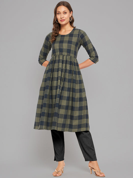 Women Black & Olive Anarkali Kurta - Kashyap Global Lifestyles LLP