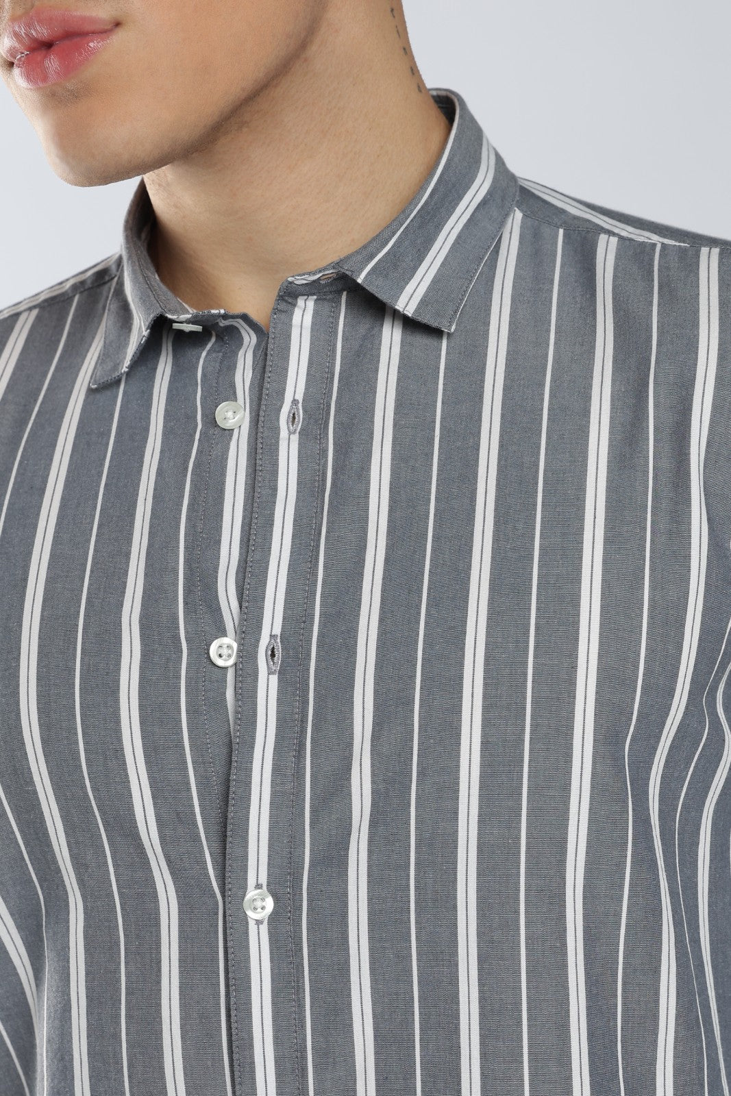 Dark Grey Fine Stripe Shirt
