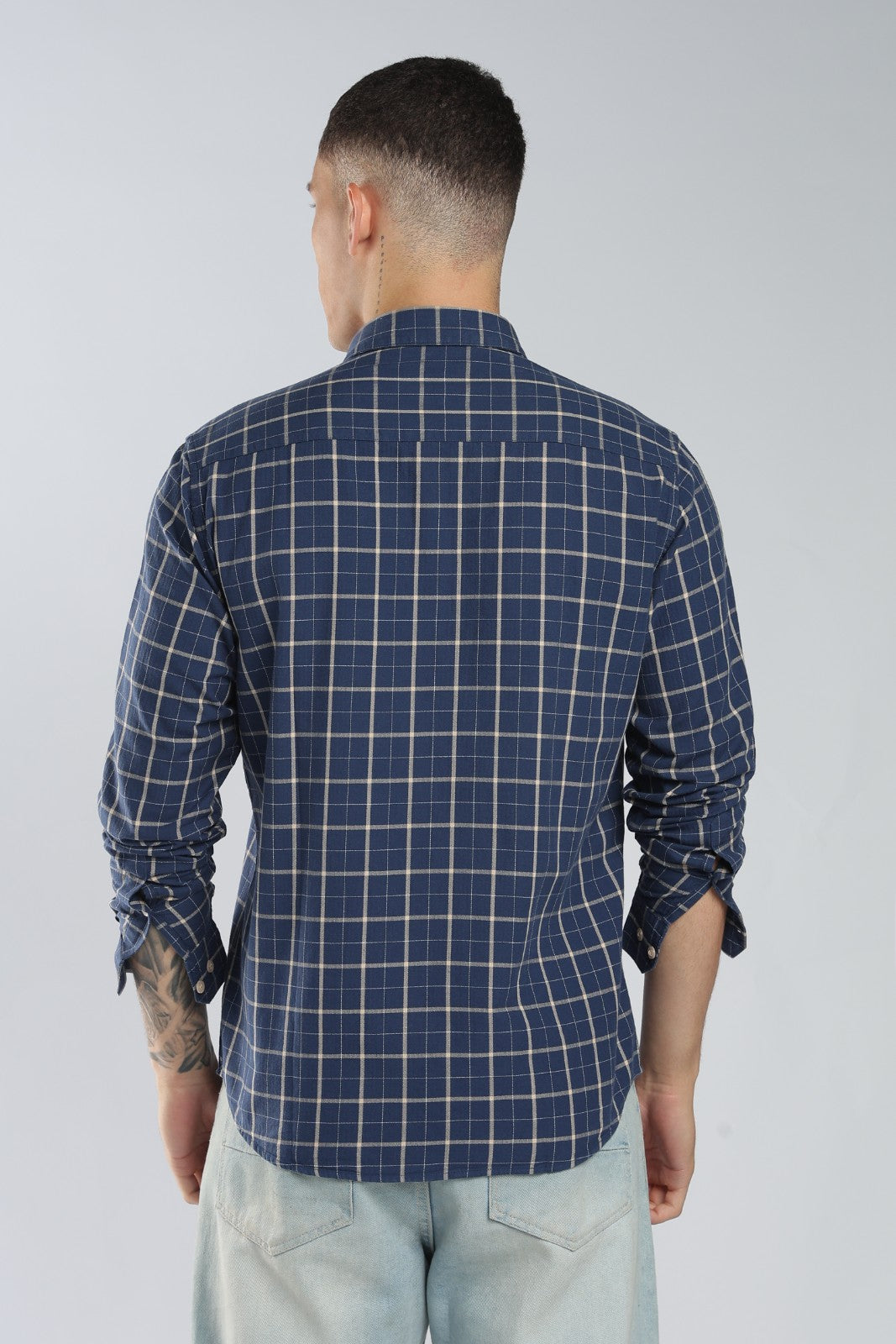 Blue Twill Check Casual Shirt