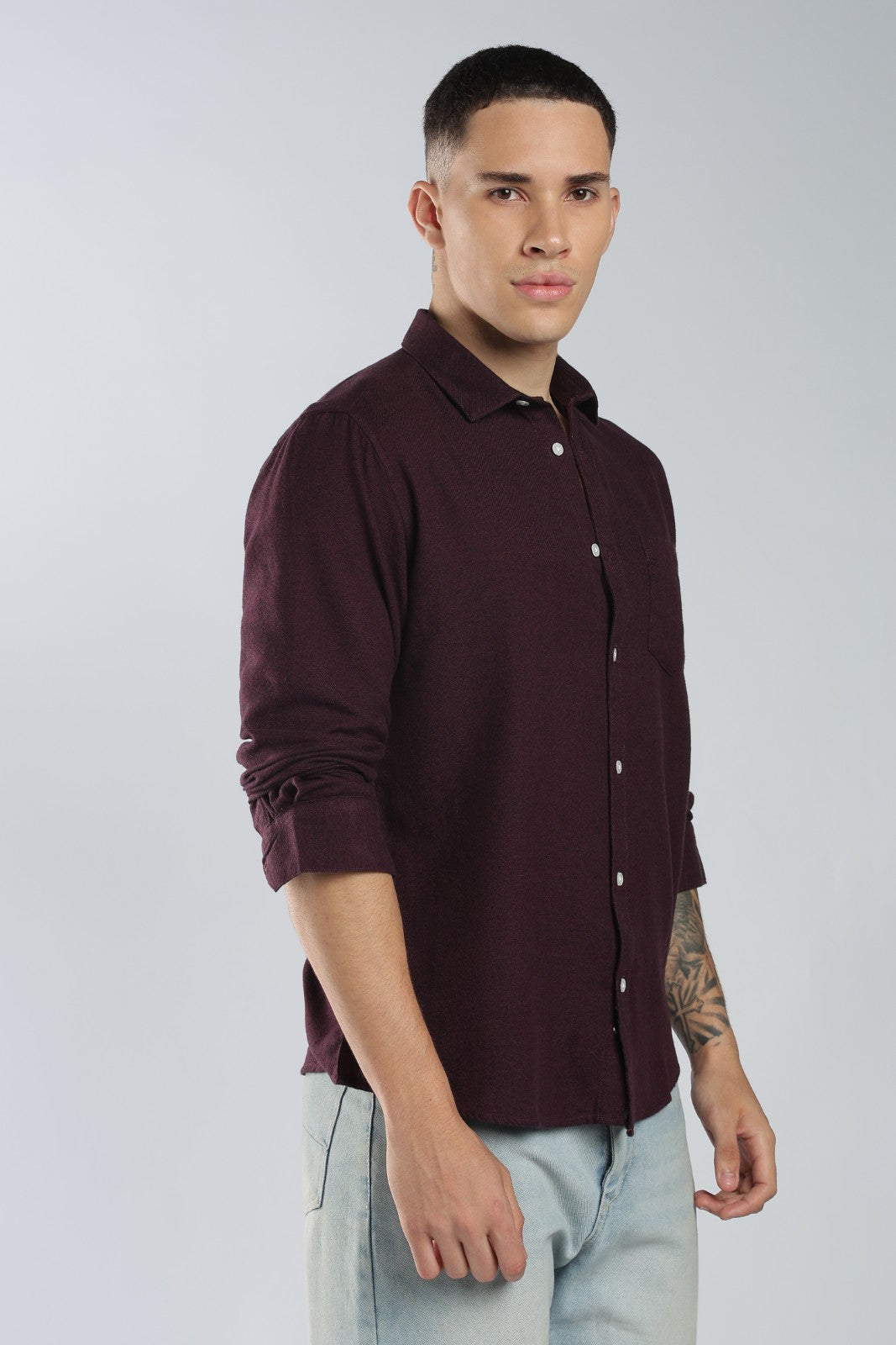 Burgundy Solid Twill Shirt