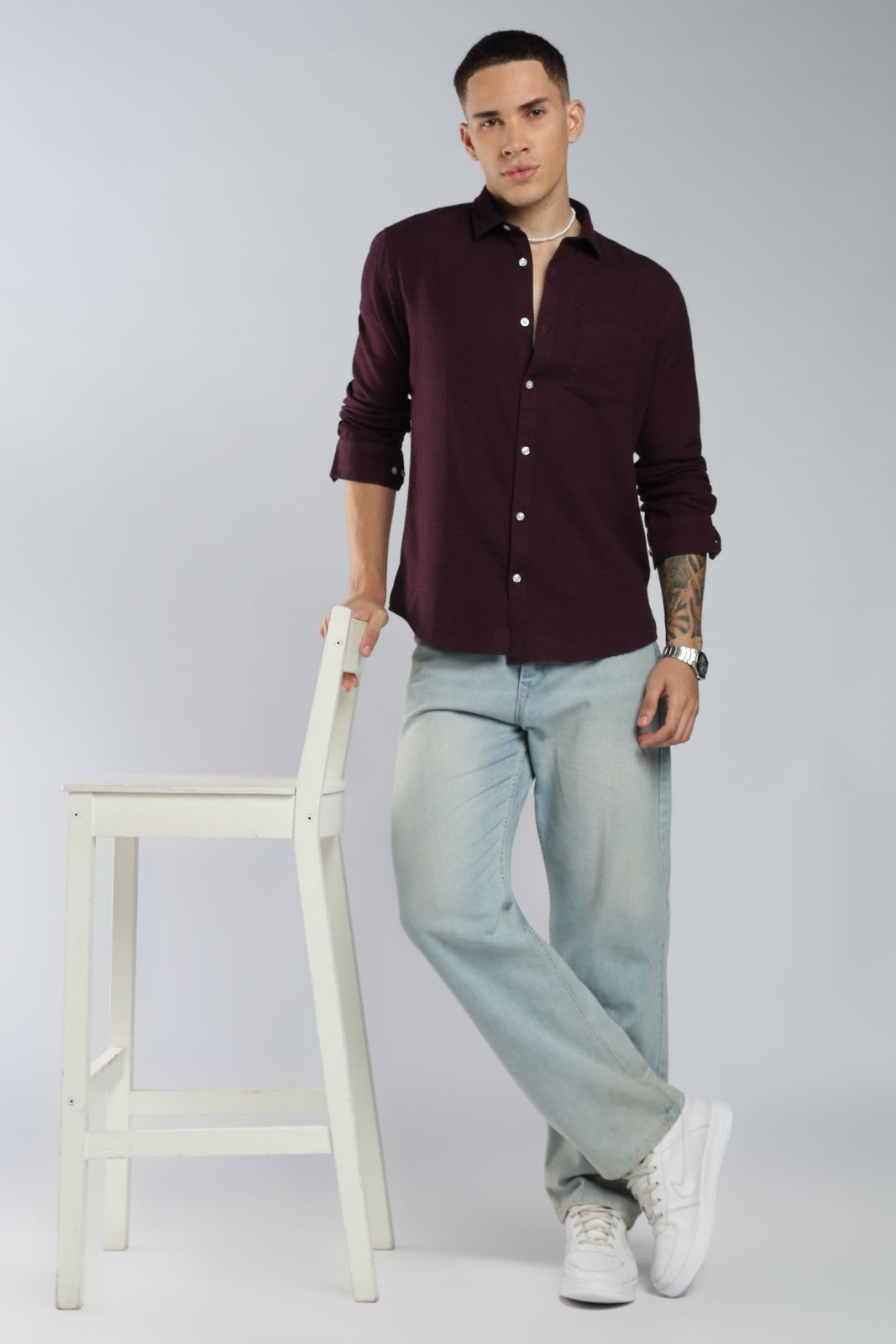 Burgundy Solid Twill Shirt