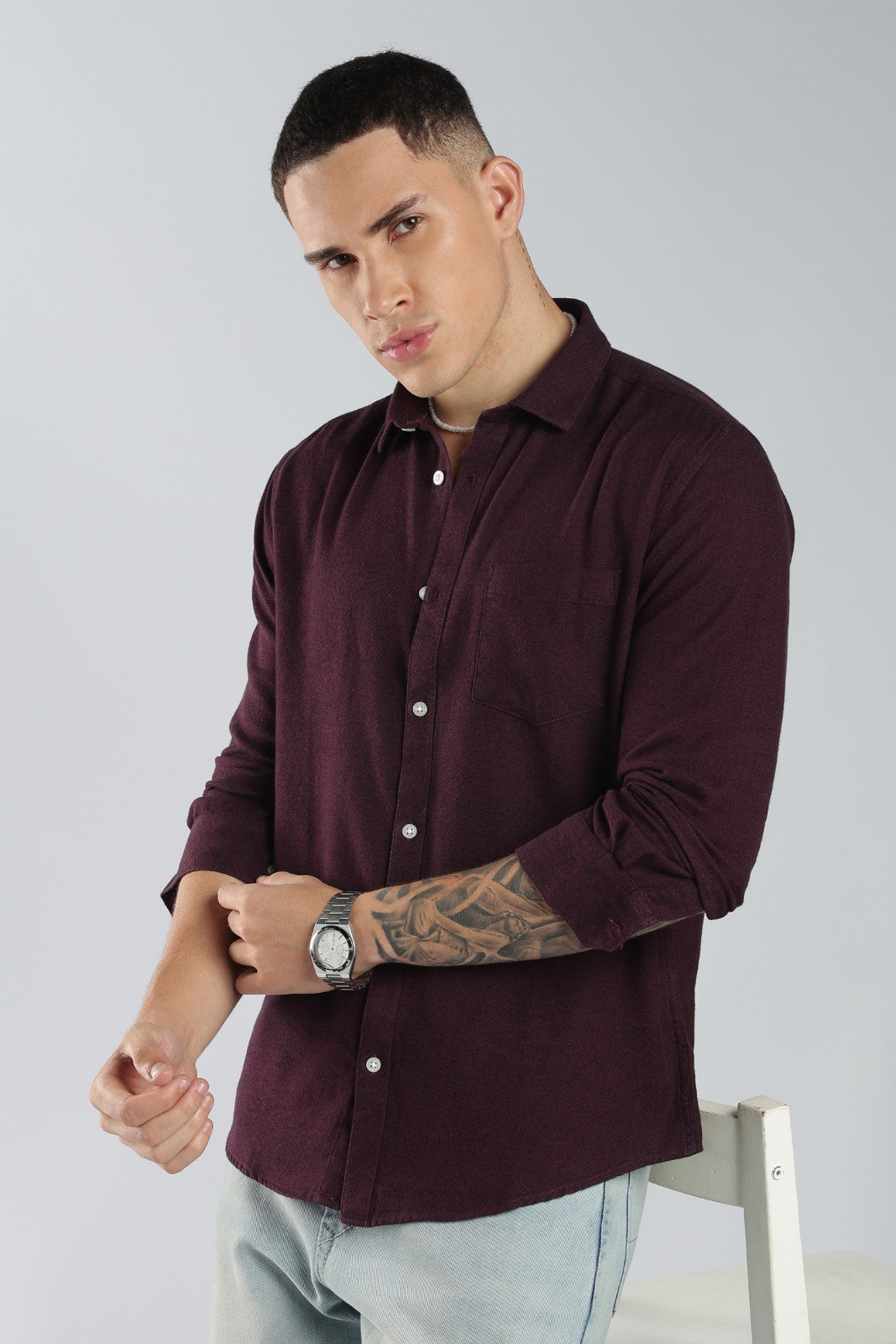 Burgundy Solid Twill Shirt