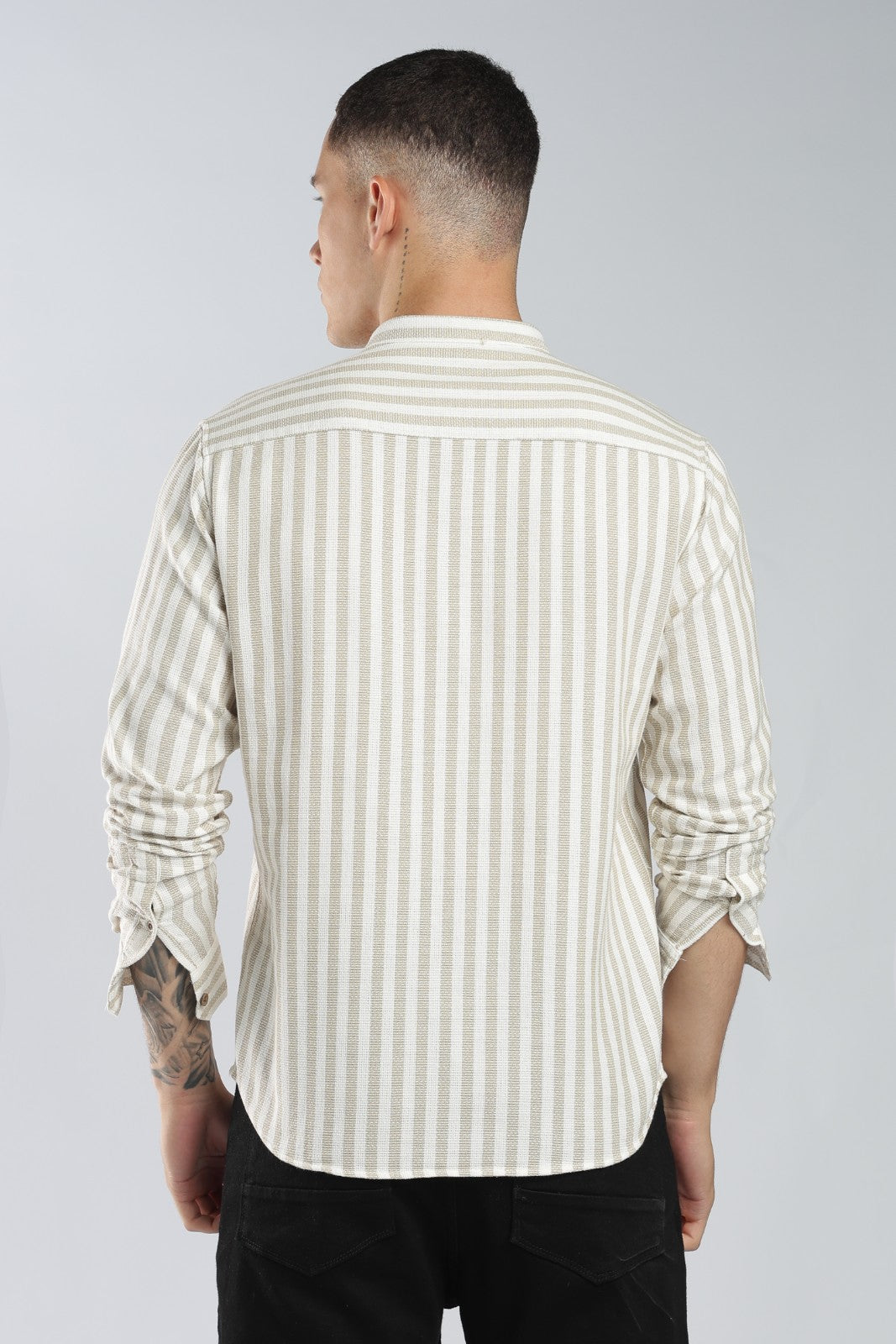 Beige Matte Stripe Short Kurta