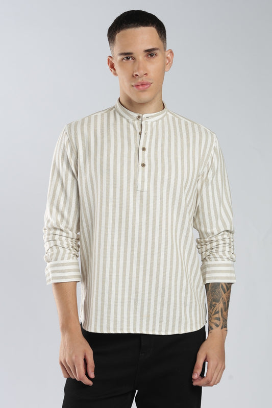 Beige Matte Stripe Short Kurta