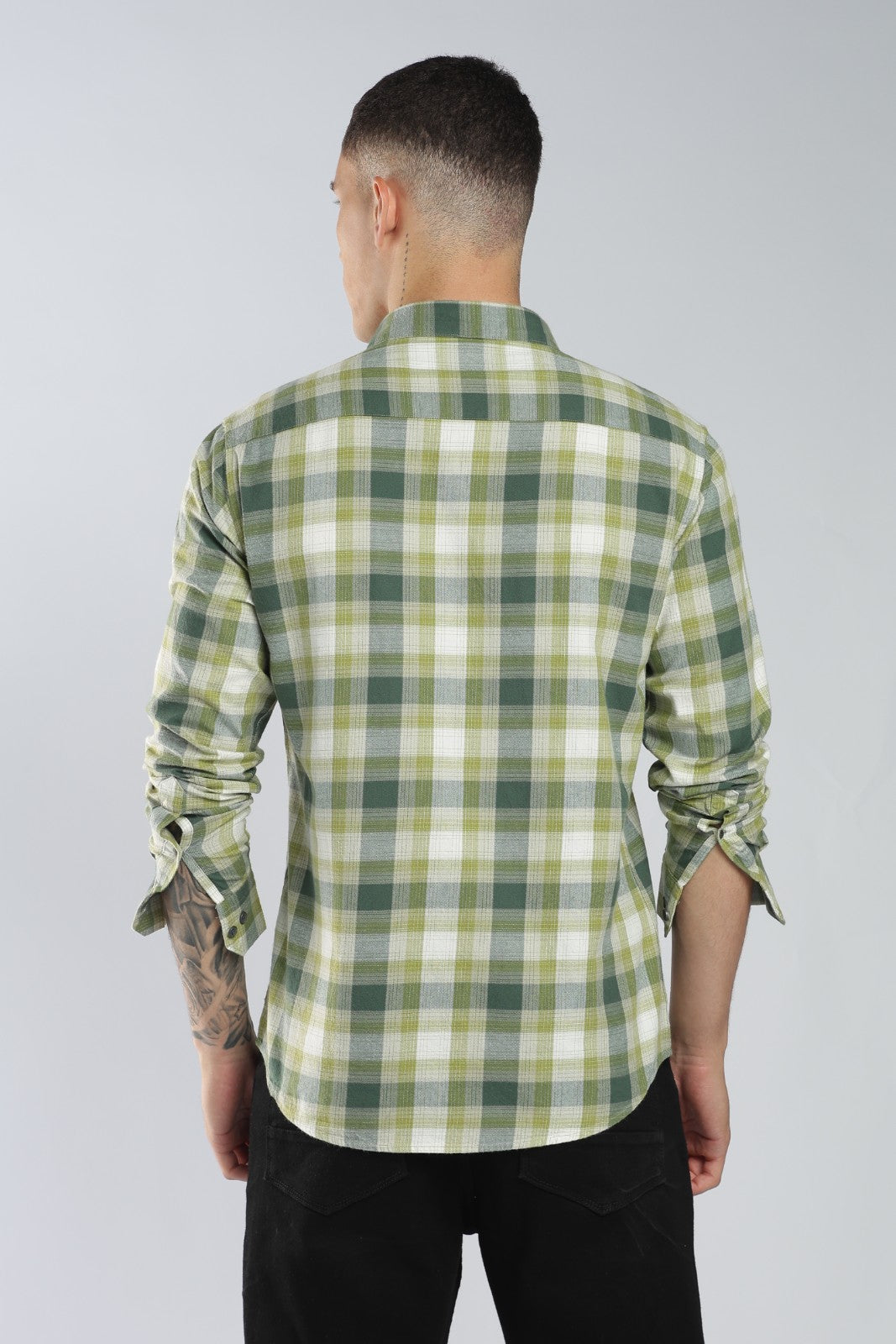 Olive Twill Check Casual Shirt
