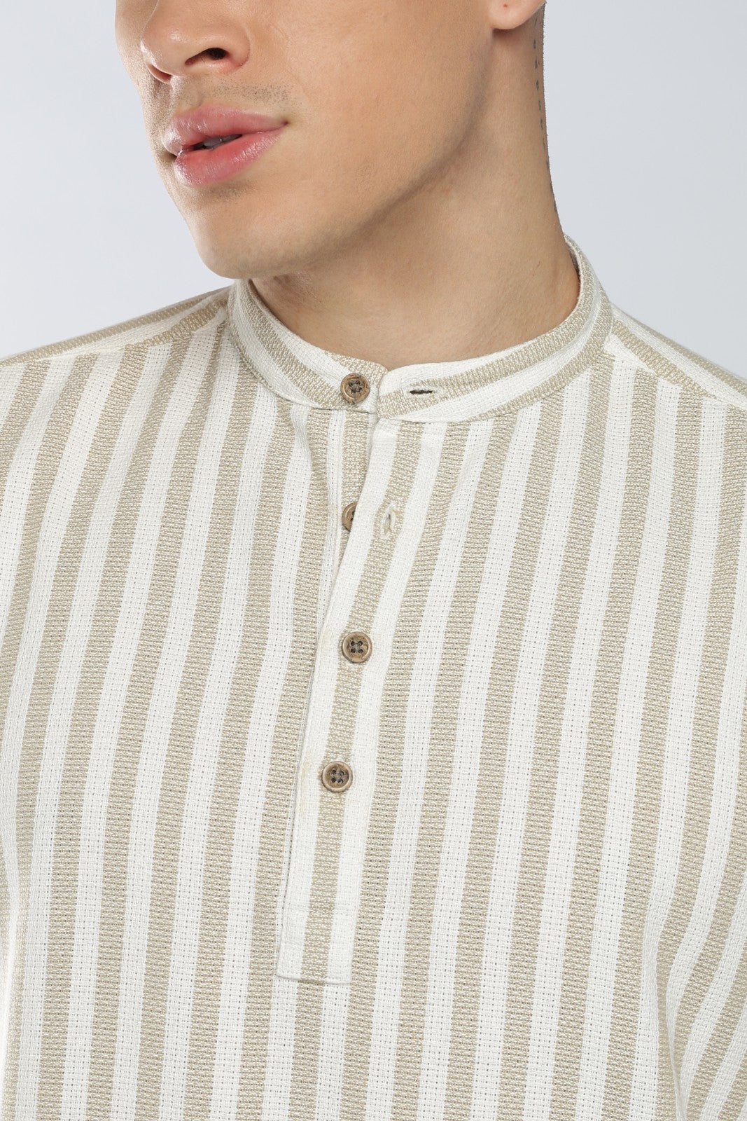 Beige Matte Stripe Short Kurta