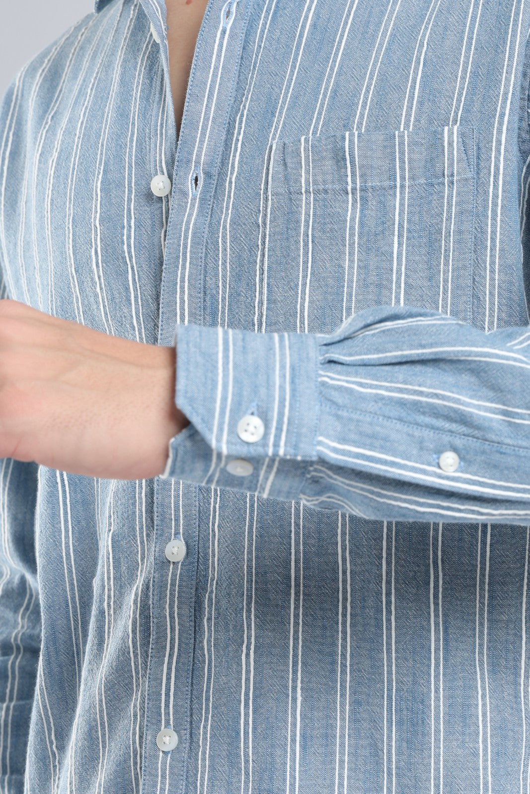 Denim Blue Vertical Stripe Casual Shirt