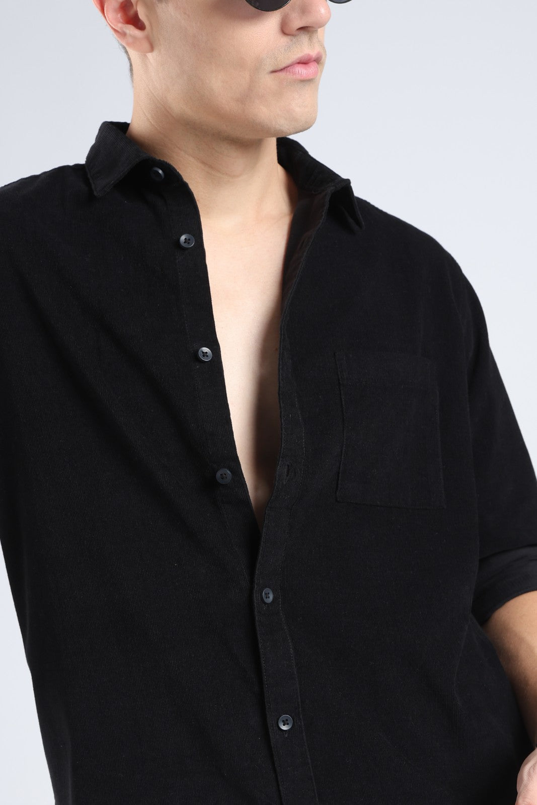 Black Corduroy Full Sleeve Shirt