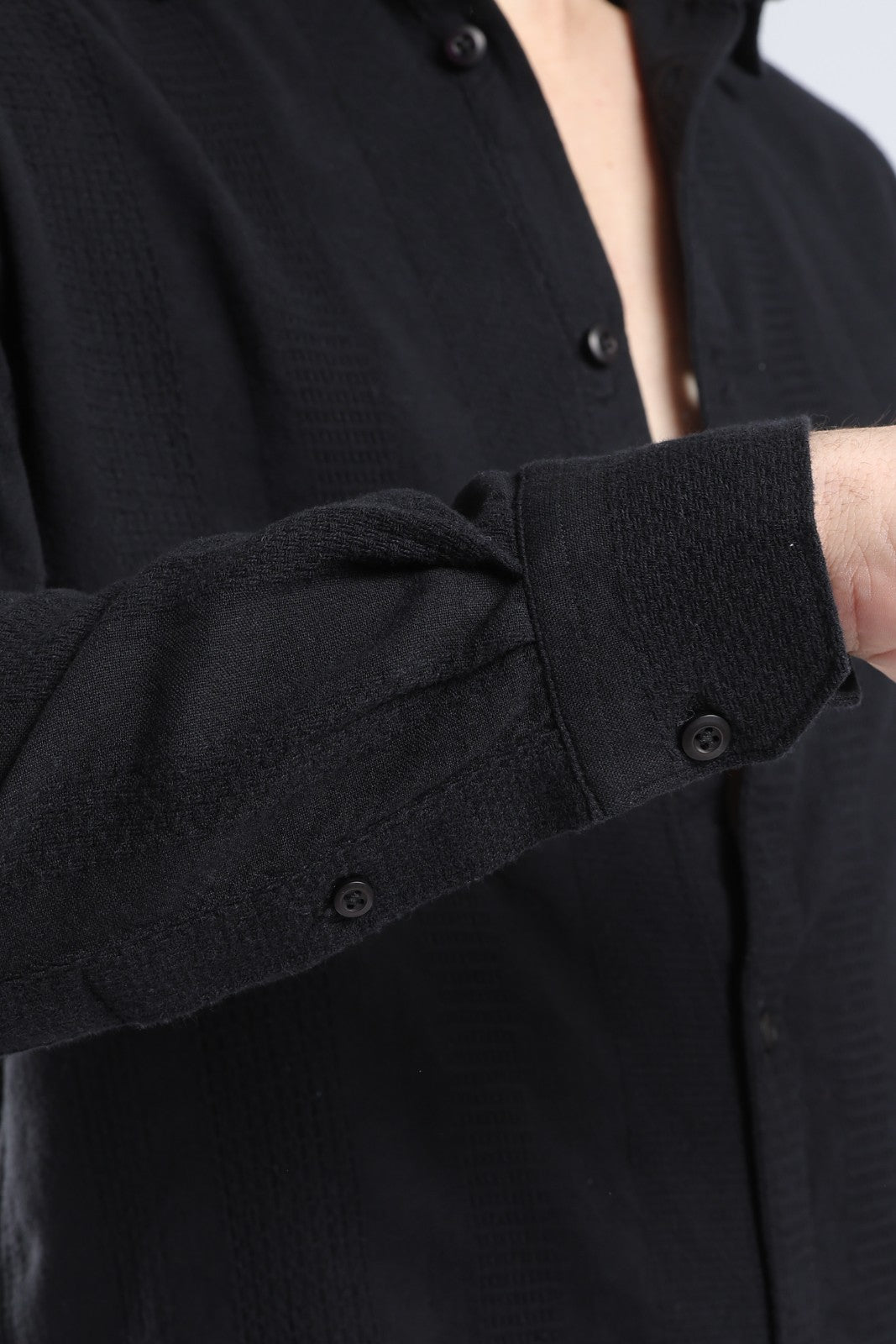Black Dobby Stripe Casual Shirt