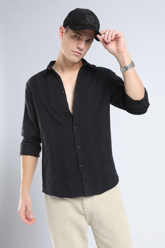 Black Dobby Stripe Casual Shirt
