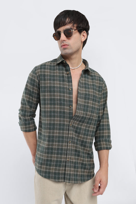 Deep Olive Plaid Casual Shirt