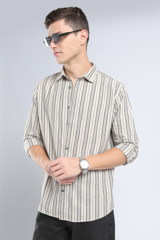 Light Taupe Matty Stripe Casual Shirt