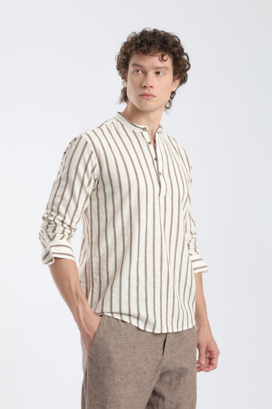 Cream Dobby Stripe Short Kurta