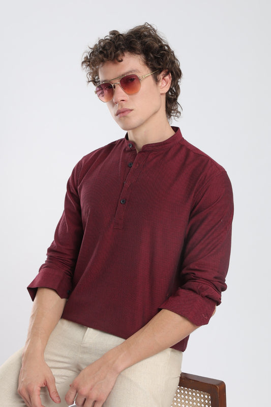 Wine Textured Short Kurta