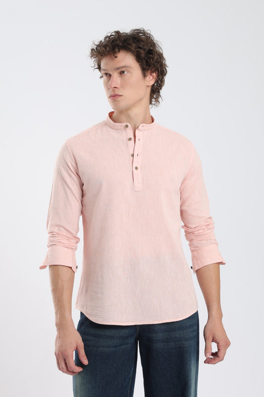 Soft Peach Linen Blend Short Kurta
