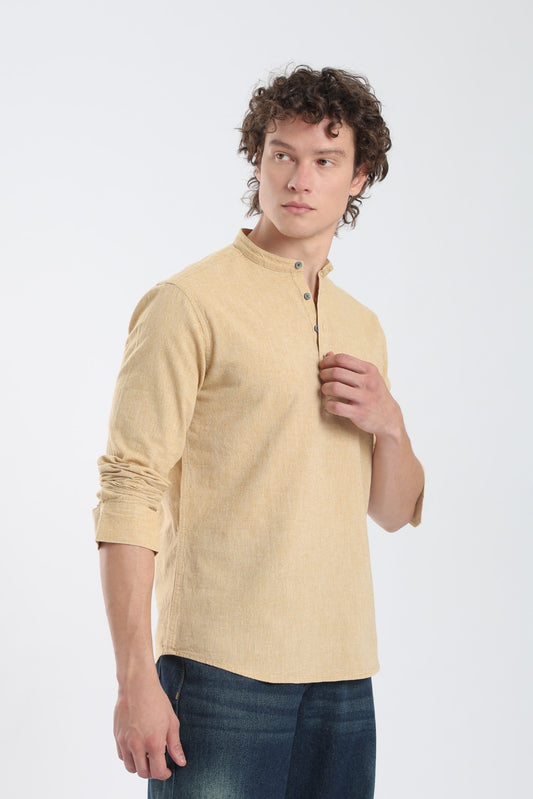 Golden Mustard Linen Blend Short Kurta