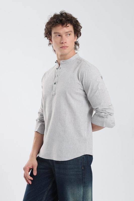 Mist Grey Linen Blend Short Kurta