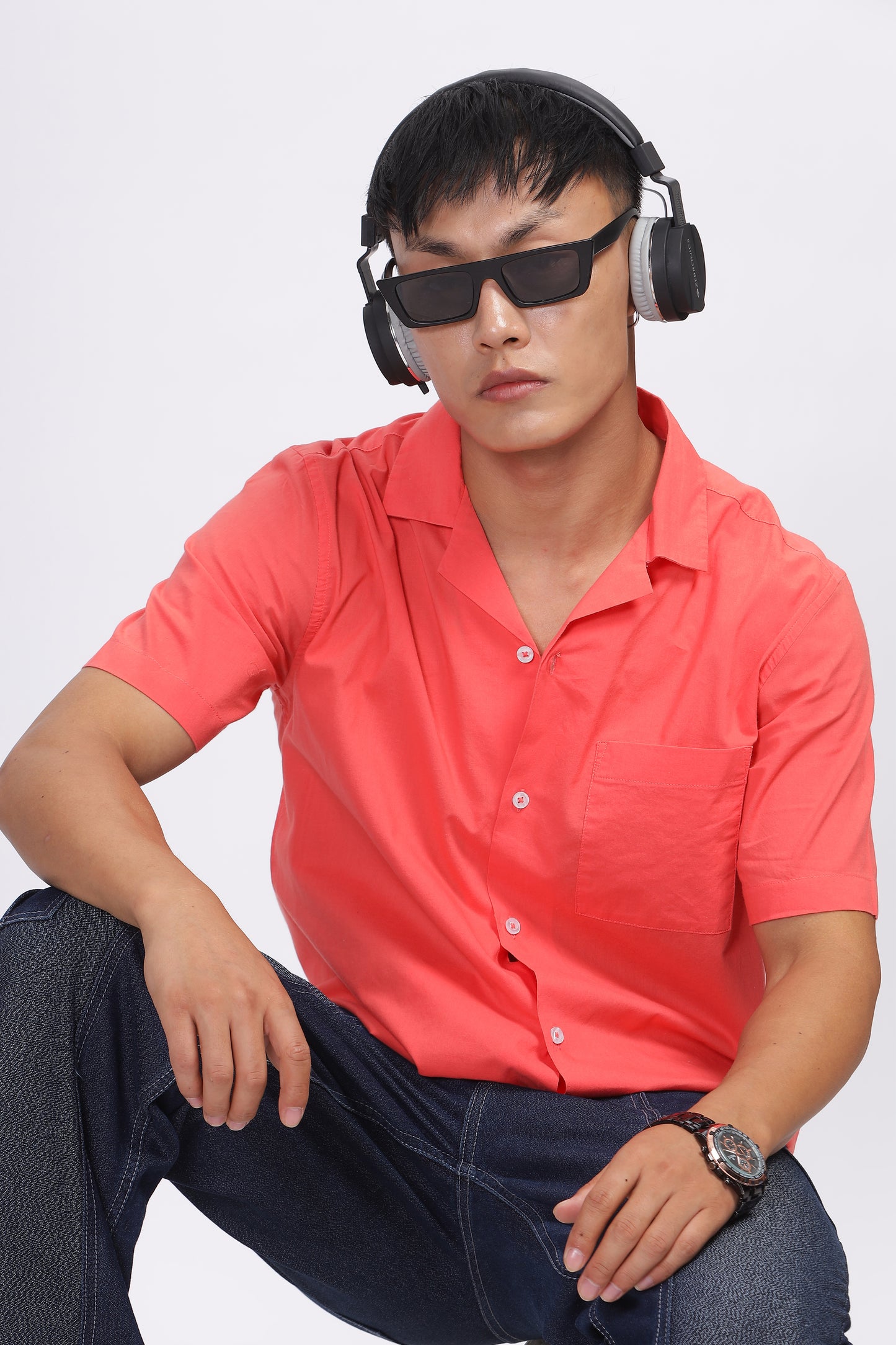 Uri Peach Solid Cuban Collar Shirt - Kashyap Global Lifestyles LLP