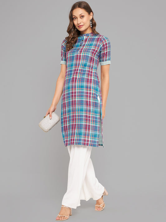 Women Mandrian Collar Short Sleeve Kurta - Kashyap Global Lifestyles LLP