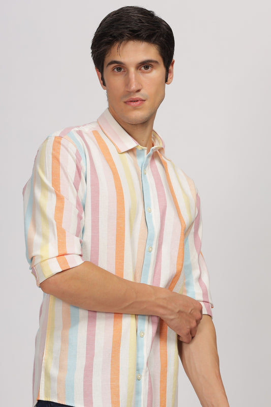 Uri Linen Blend Multicolor Stripe Casual Shirt