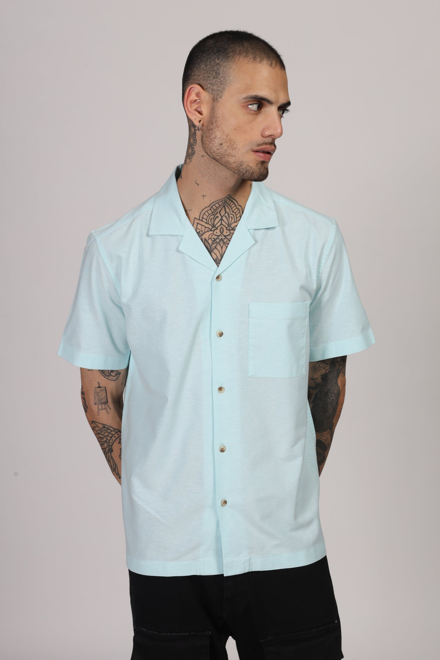 Uri Cuban Collar Turquoise Oxford Shirt - Kashyap Global Lifestyles LLP