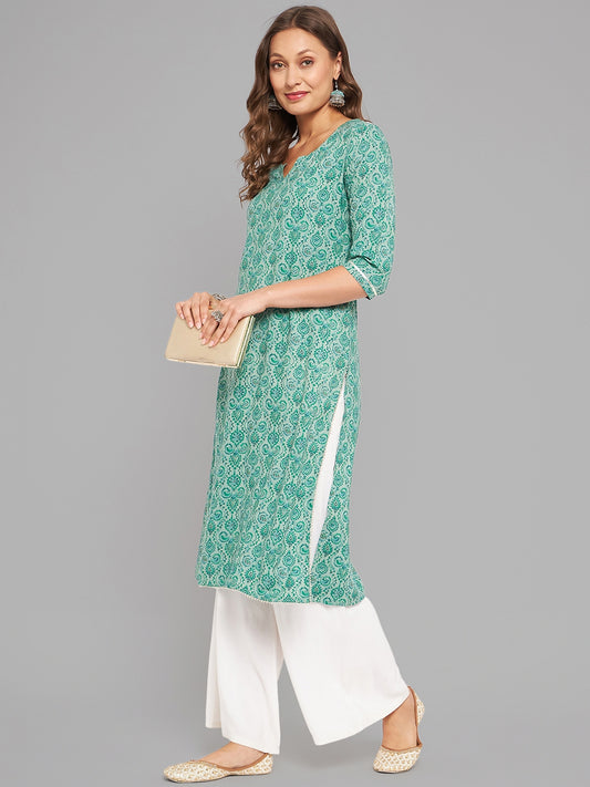 Women Green Kurta With Lace - Kashyap Global Lifestyles LLP