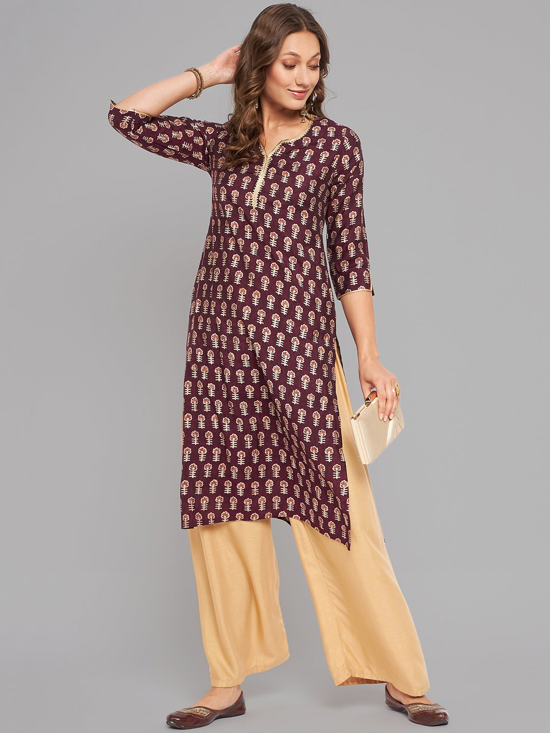 Women Purple Printed Kurta With Lace - Kashyap Global Lifestyles LLP