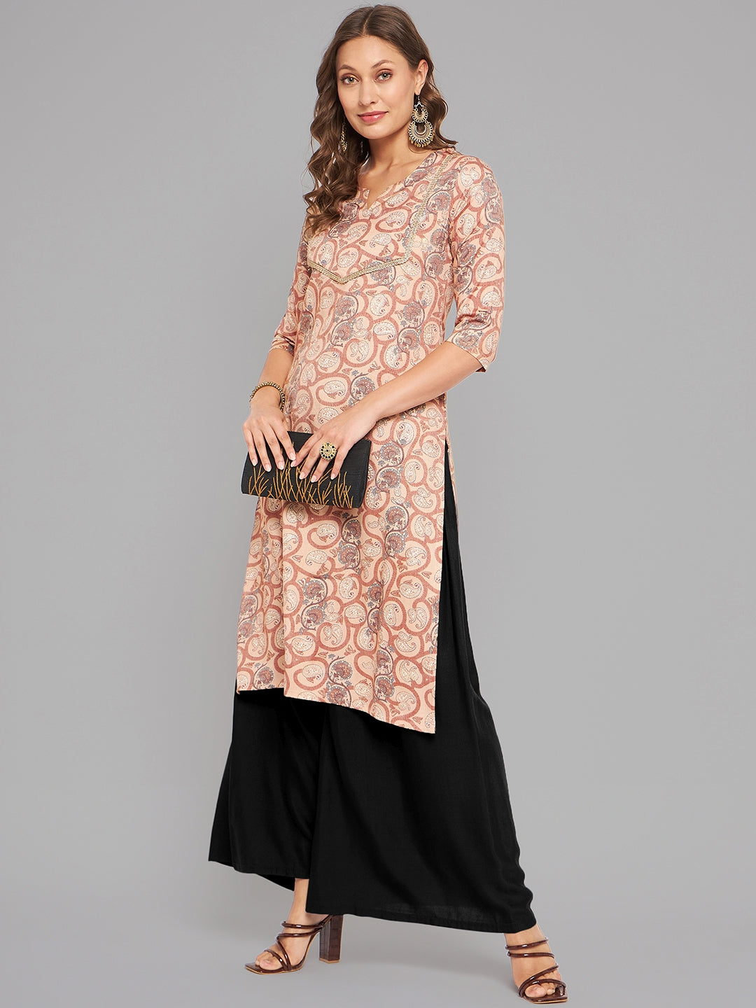 Women Brown Printed Straight Kurta - Kashyap Global Lifestyles LLP