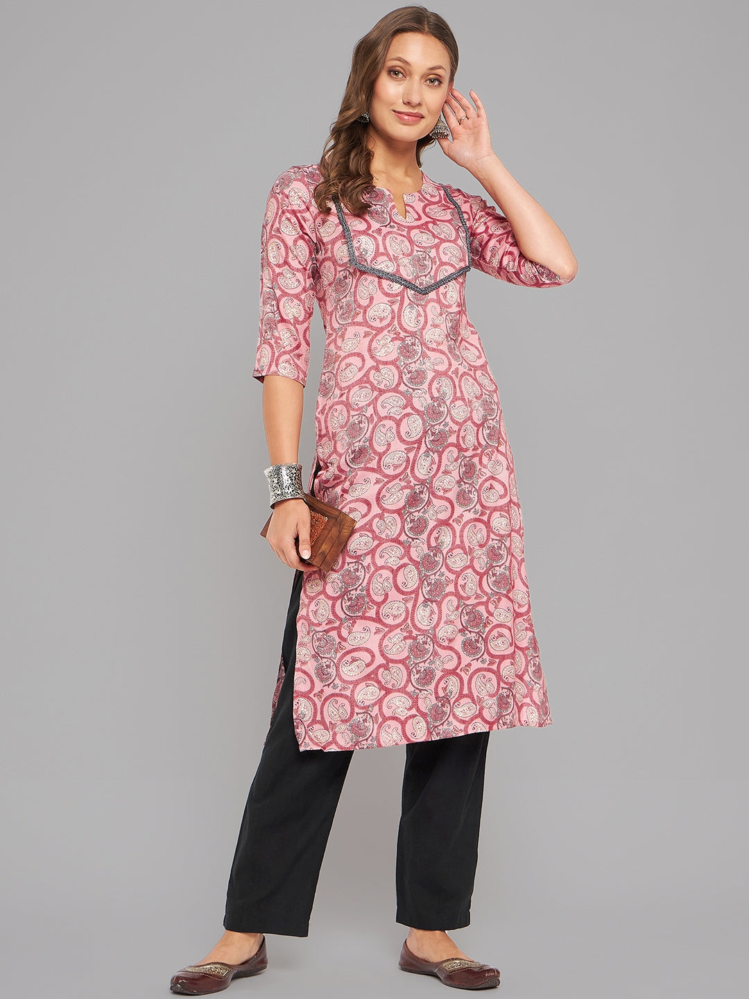Women Pink Printed Straight Kurta - Kashyap Global Lifestyles LLP
