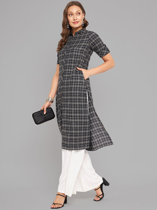 Women Black Collar Neck Kurta - Kashyap Global Lifestyles LLP
