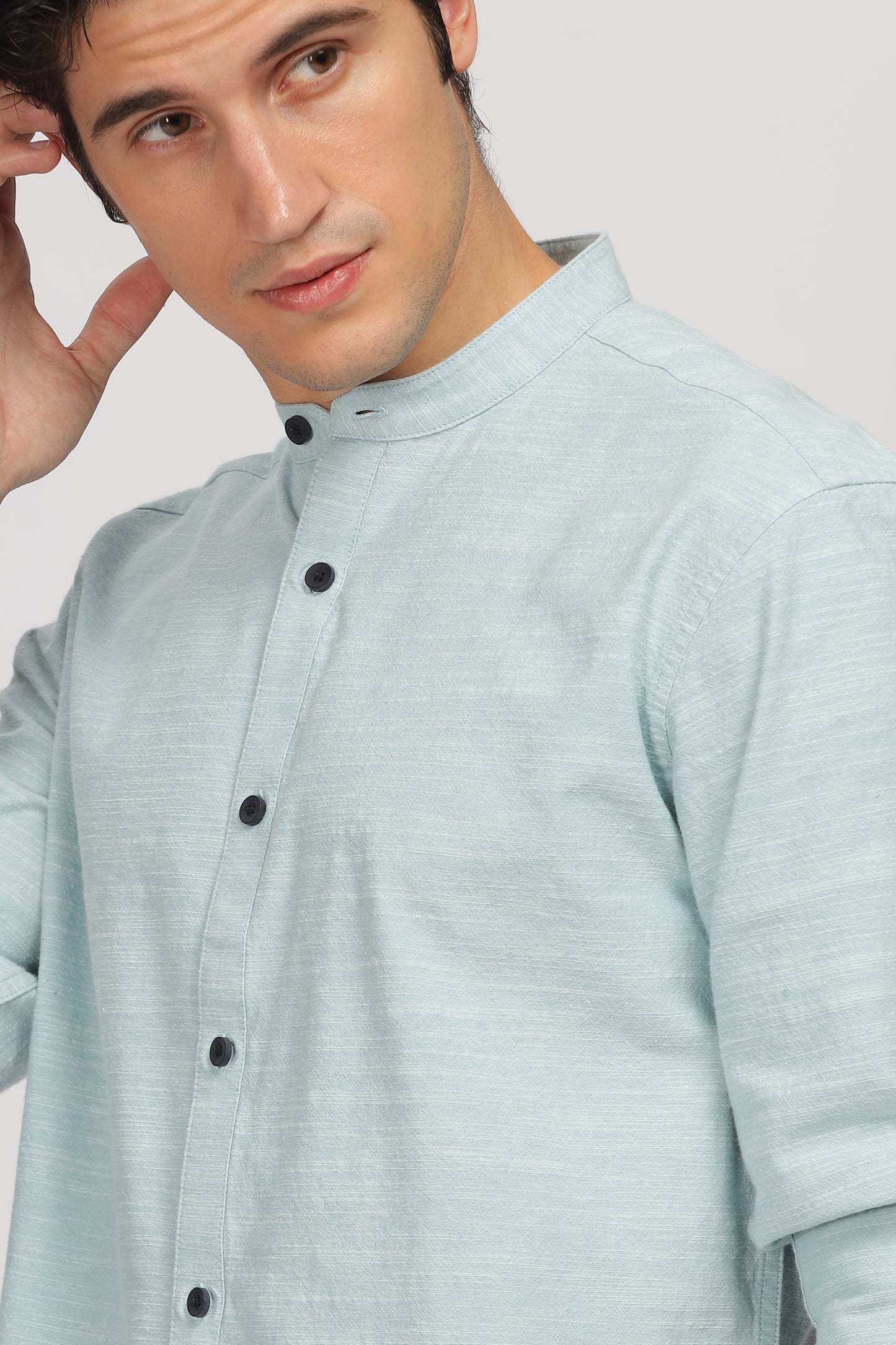 Uri Blue Mandarin Collar Shirt