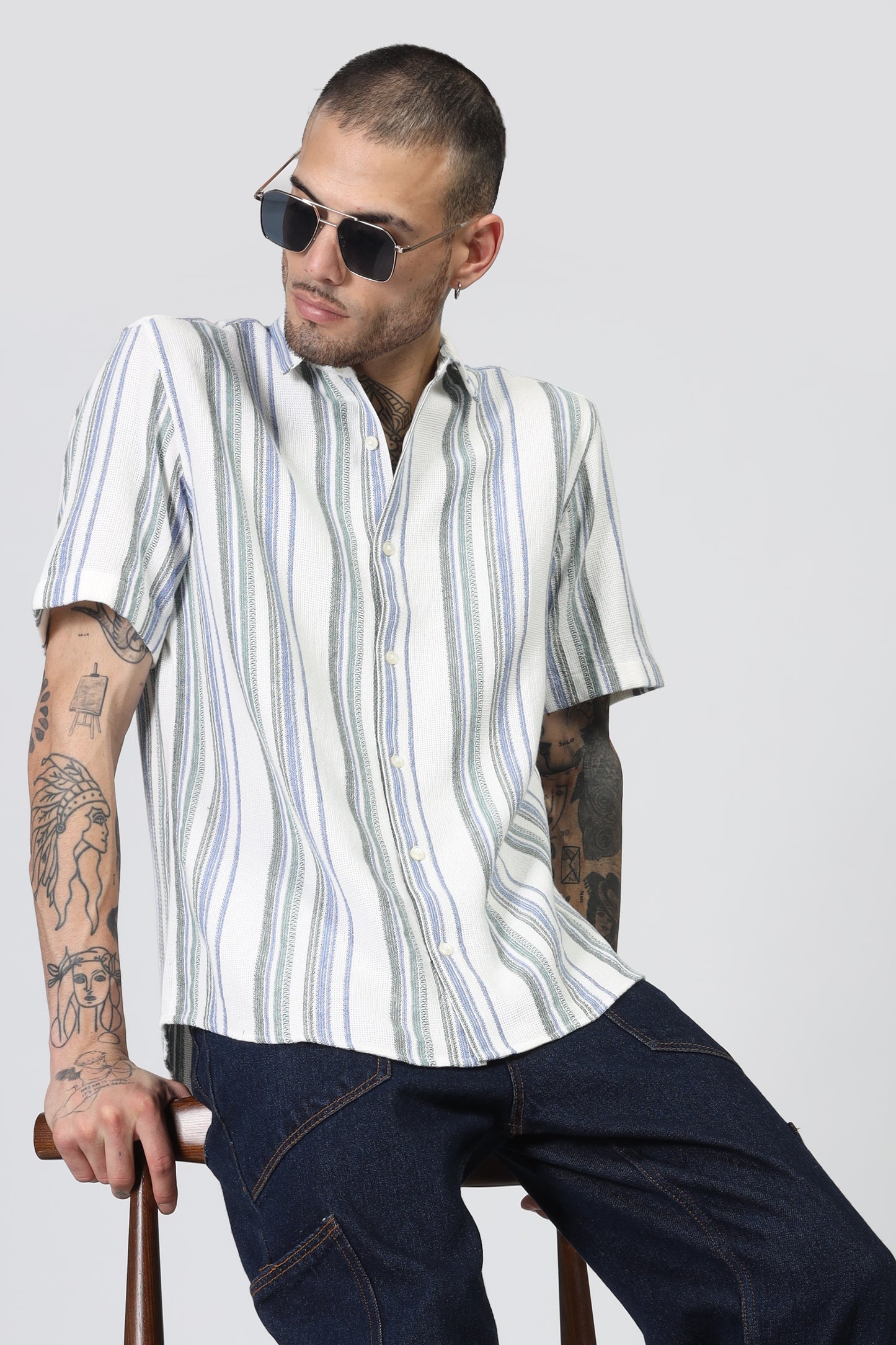 Uri Multicolor Matte Weave Half Sleeve Shirt - Kashyap Global Lifestyles LLP