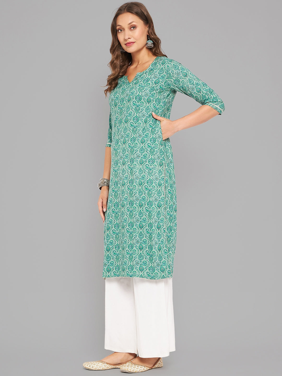 Women Green Kurta With Lace - Kashyap Global Lifestyles LLP