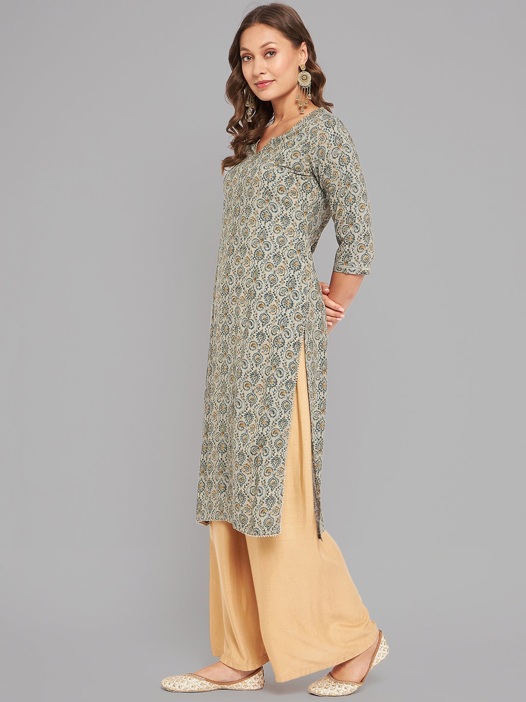 Women Olive Kurta With Lace - Kashyap Global Lifestyles LLP