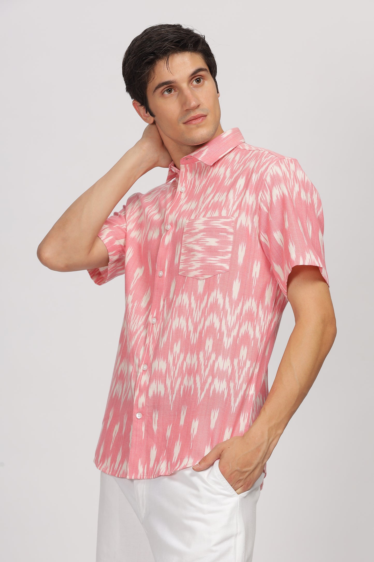 Uri Pink Ikat Regular Fit Casual Shirt