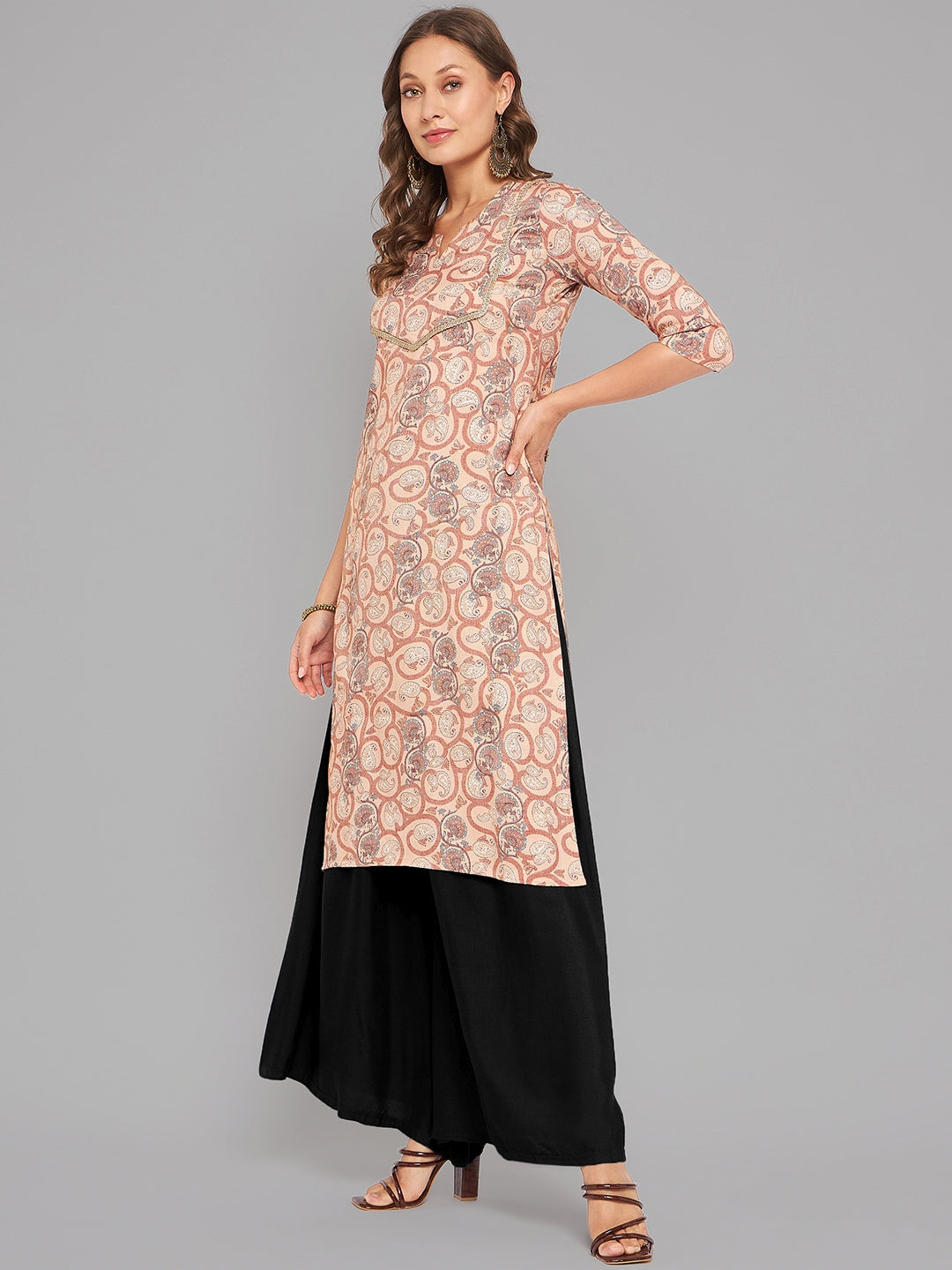 Women Brown Printed Straight Kurta - Kashyap Global Lifestyles LLP