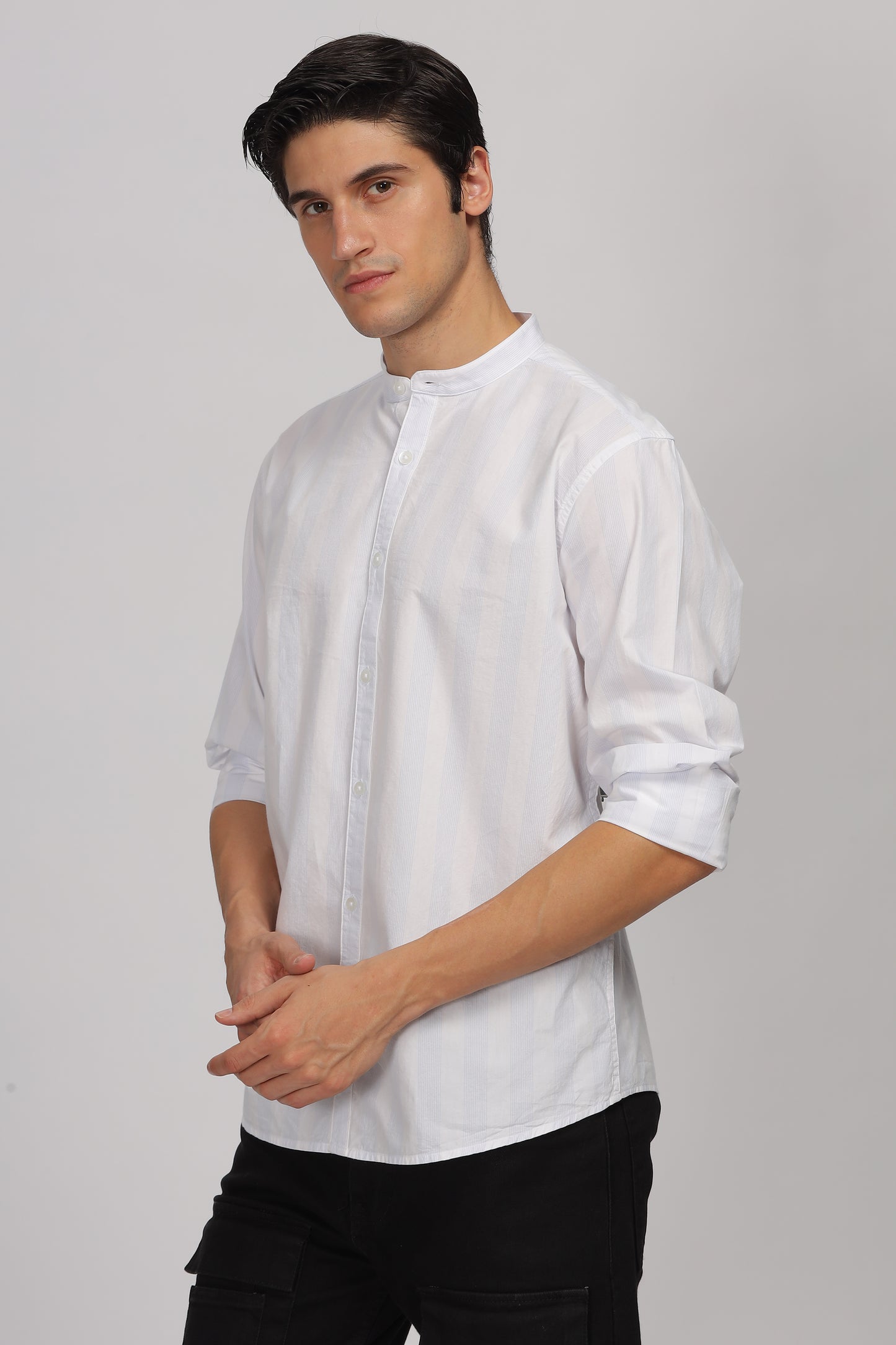 Uri Mandarin Collar Off White Shirt