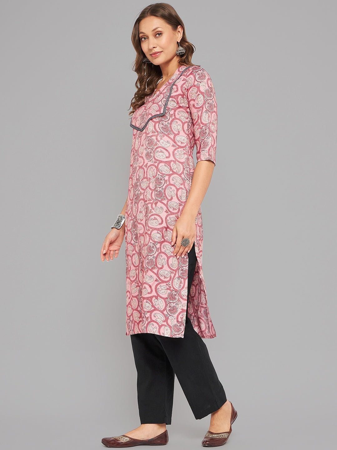 Women Pink Printed Straight Kurta - Kashyap Global Lifestyles LLP