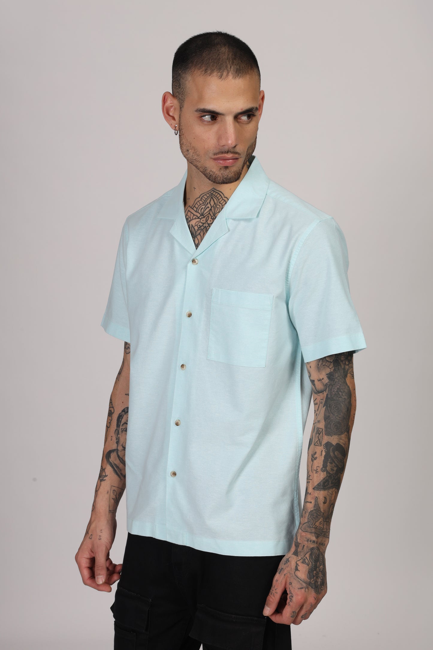 Uri Cuban Collar Turquoise Oxford Shirt - Kashyap Global Lifestyles LLP