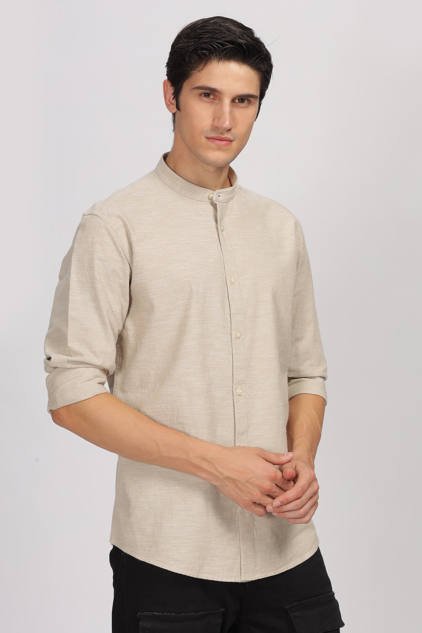 Uri Beige Mandarin Collar Shirt