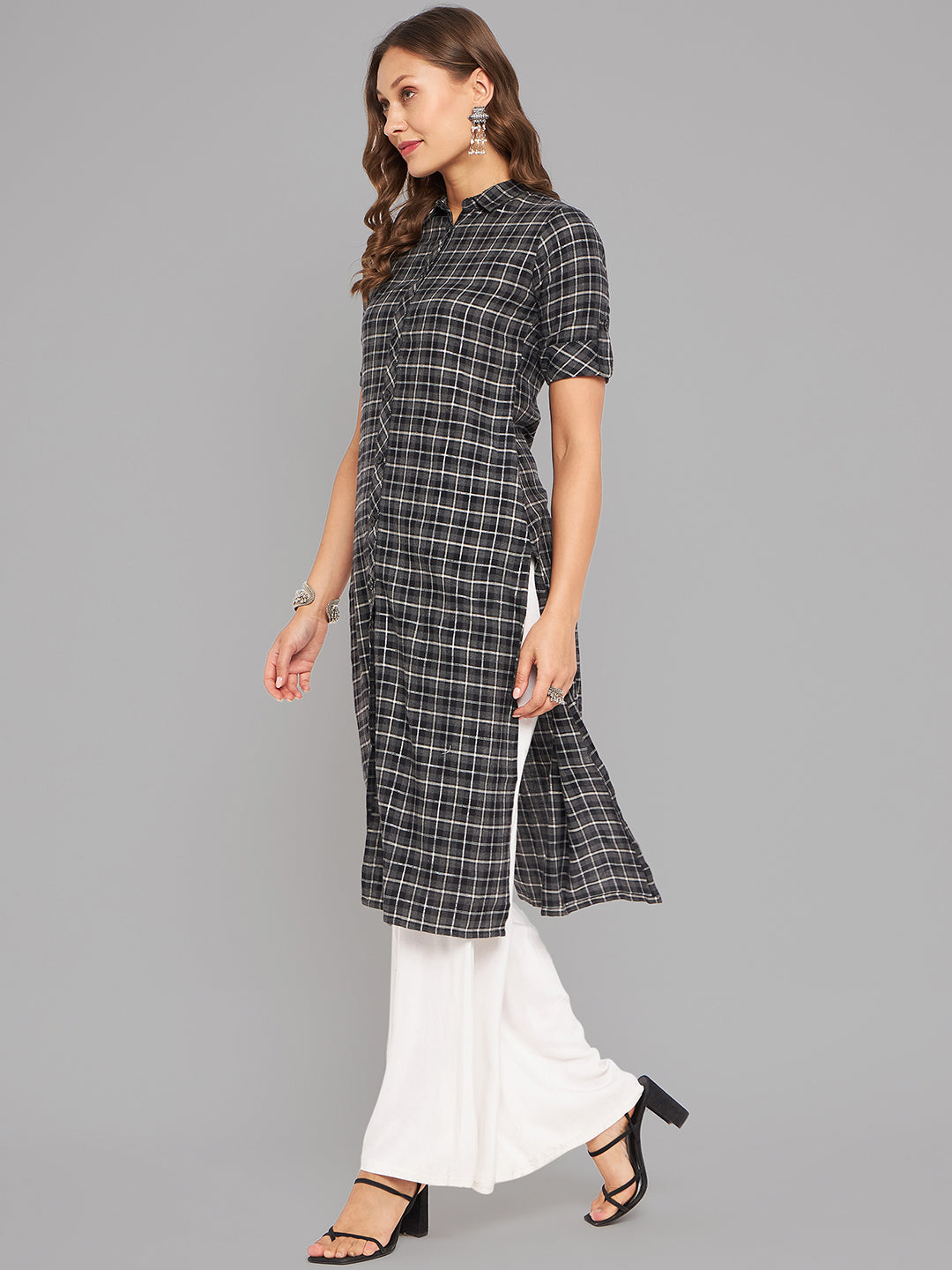 Women Black Collar Neck Kurta - Kashyap Global Lifestyles LLP