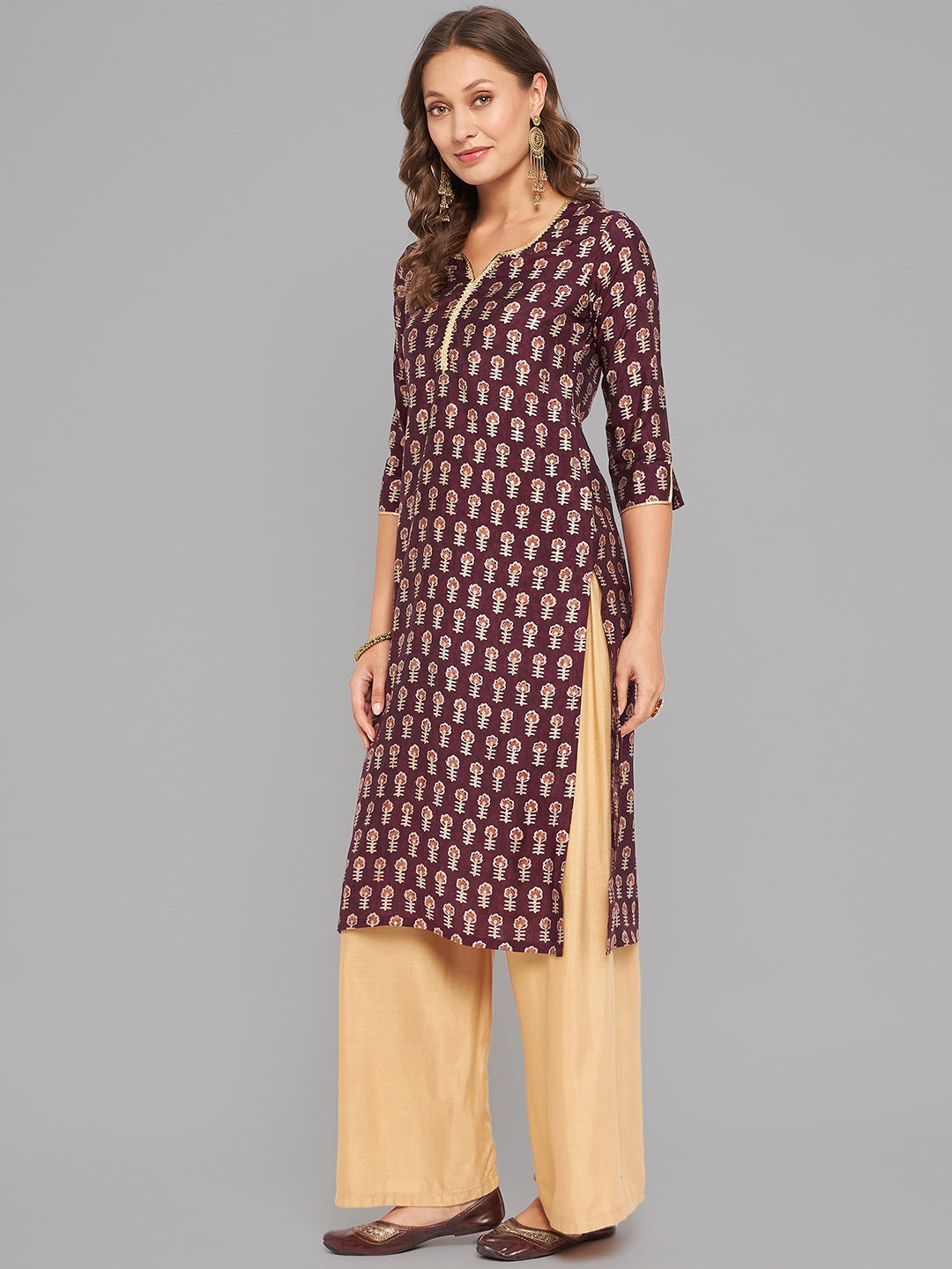 Women Purple Printed Kurta With Lace - Kashyap Global Lifestyles LLP