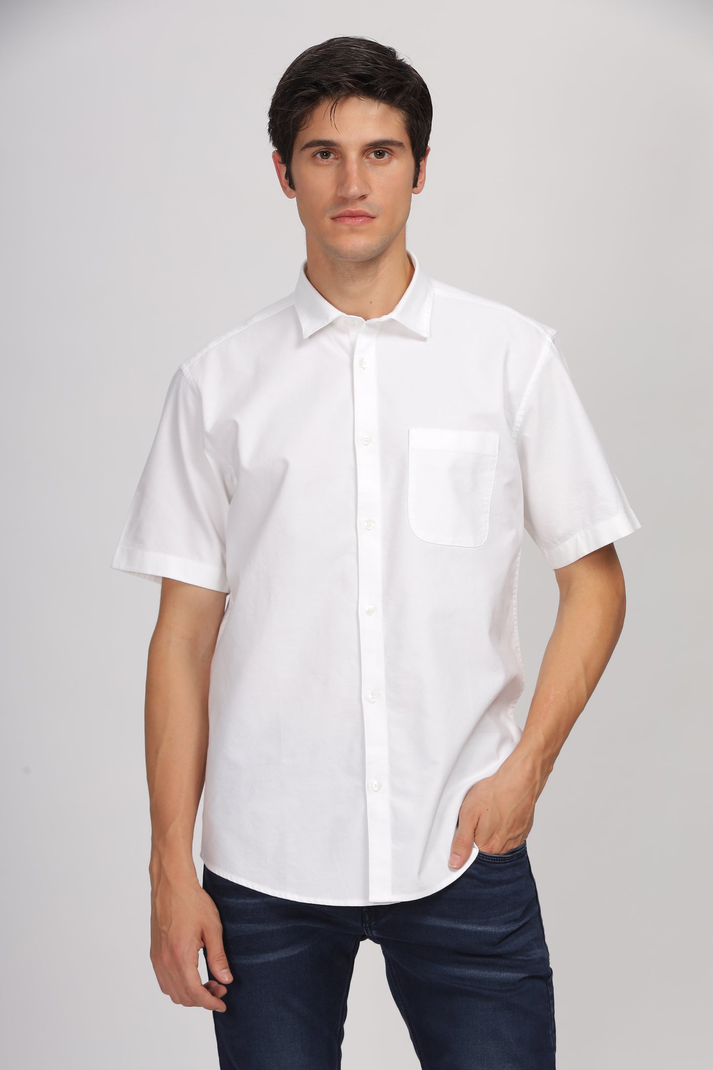Uri Half Sleeve Classic White Oxford Shirt