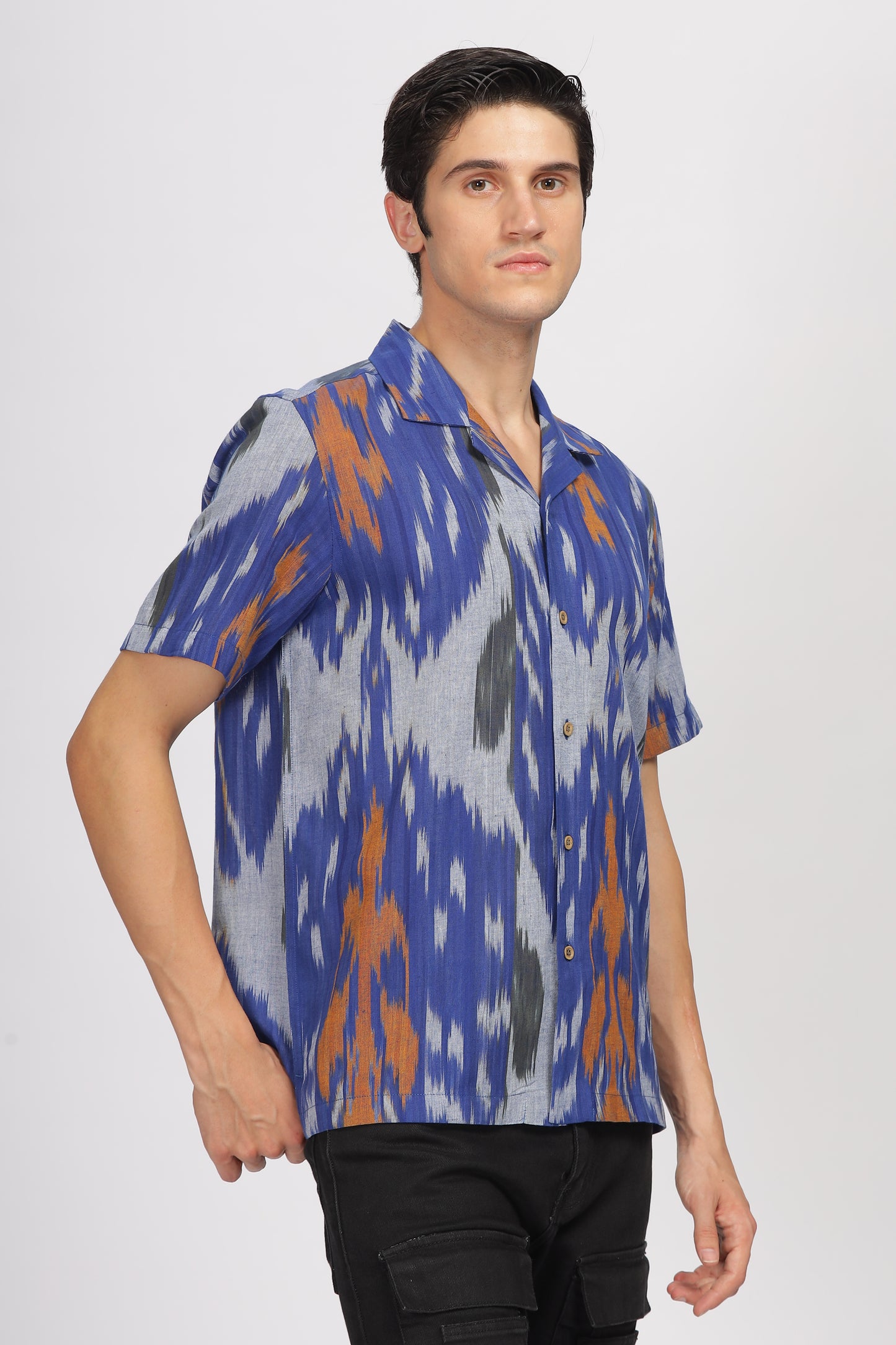 Uri Cuban Collar Multicolor Ikat Casual Shirt
