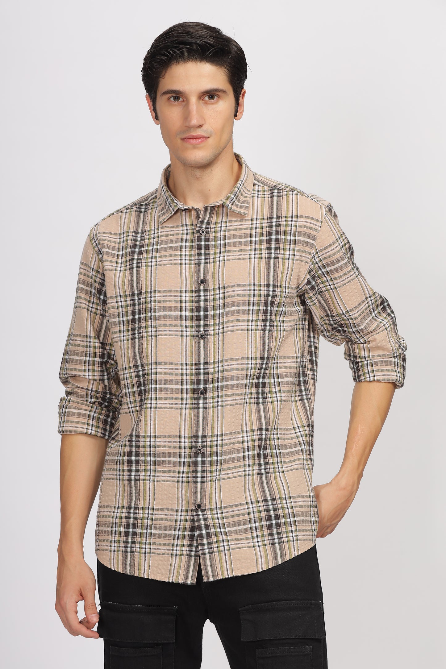Uri Seersucker Cotton Checked Shirt