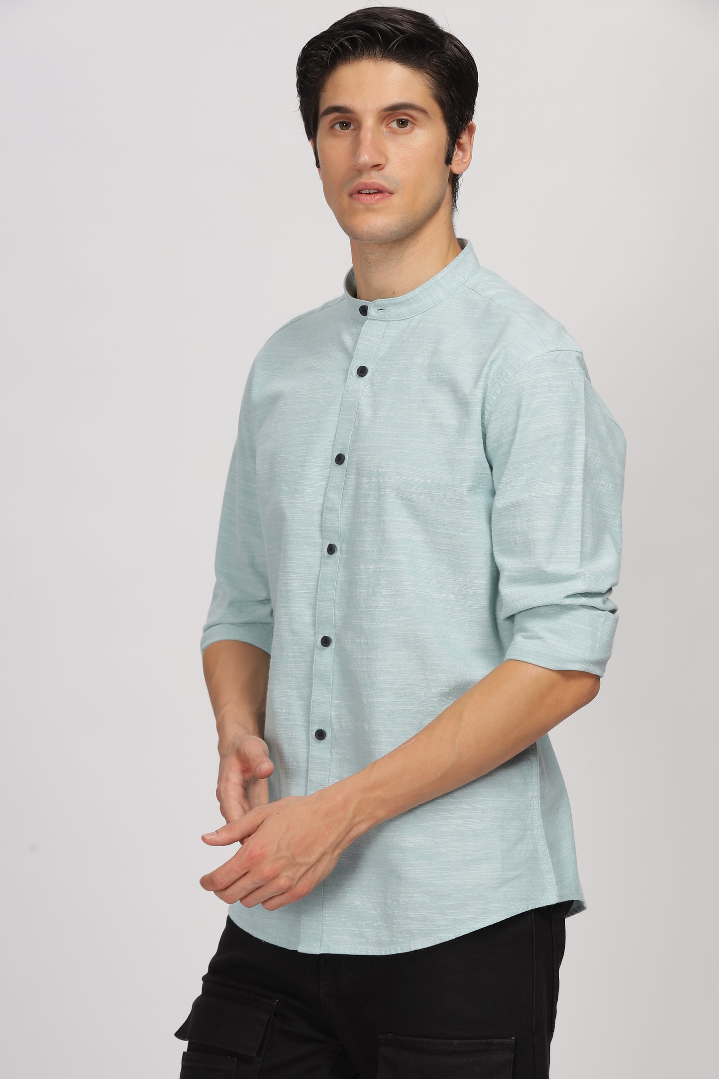 Uri Blue Mandarin Collar Shirt